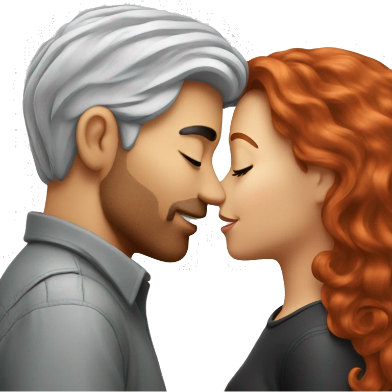 Redhead Girl Kissing silver/black haired man  emoji