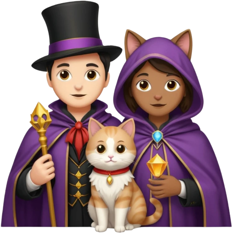 magician couple and their pet cat emoji