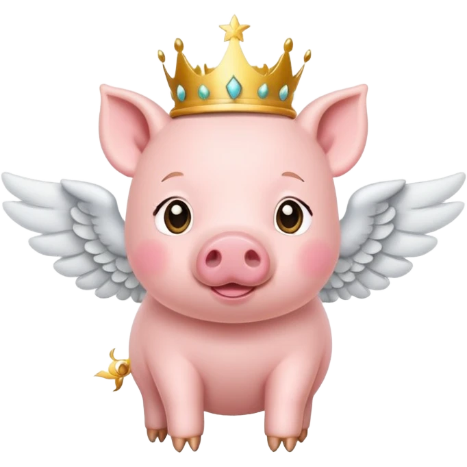 a cute little pink pig flying with angel wings and gold crown on it's head emoji