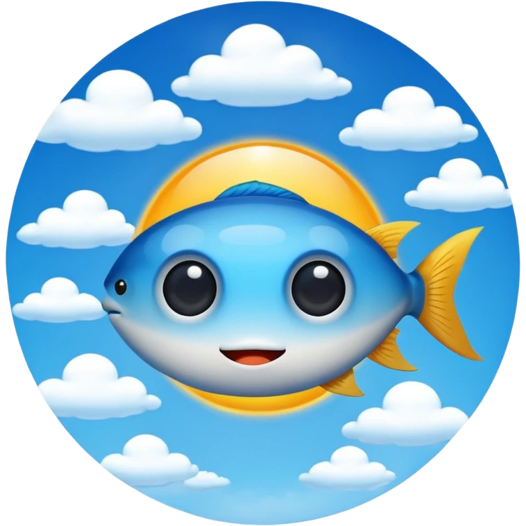 blue sky with a sun and clouds, fish eye lens effect emoji
