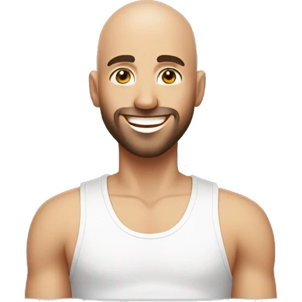 30y/o guy with bald head with smile on his face and white tank top as cloth  emoji