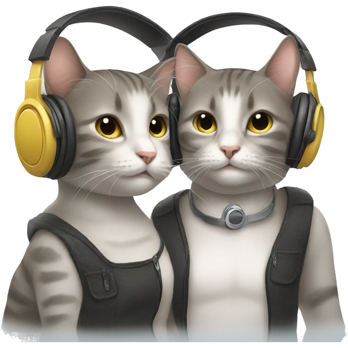 two cat faces wearing headphones emoji