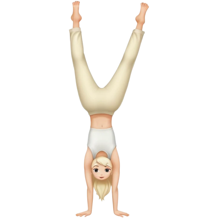 Girl holding handstand in cream pants emoji