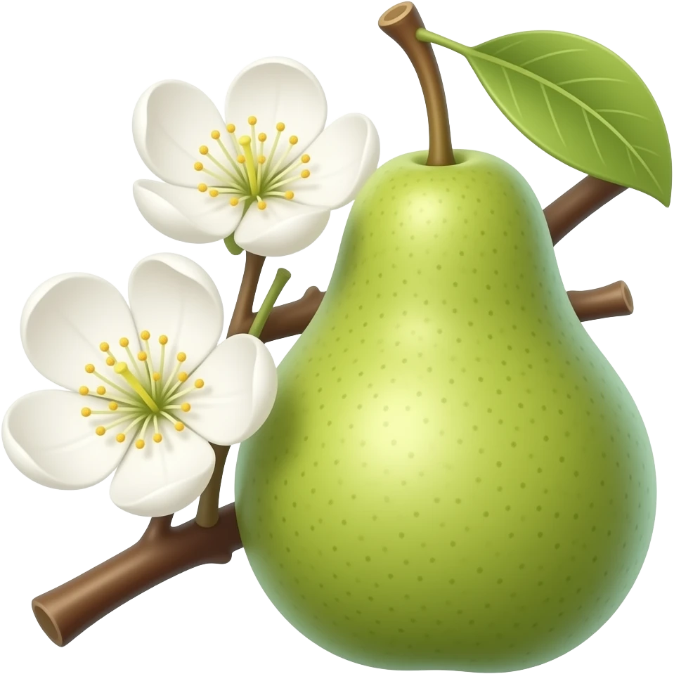 нарисуй цветы груши с лоском и объёмной emoji