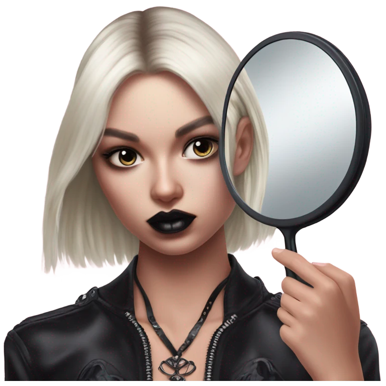 Hyper Realistic Goth victoria secret model looking into a handheld mirror  emoji