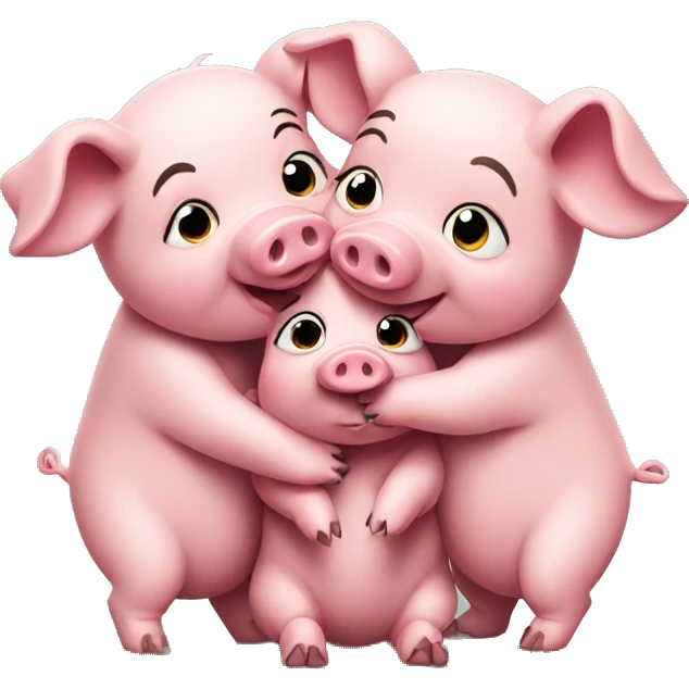 Three pigs hugging emoji