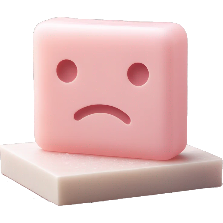 Light pink soap bar sitting on a soap holder, with soap bubbles  emoji