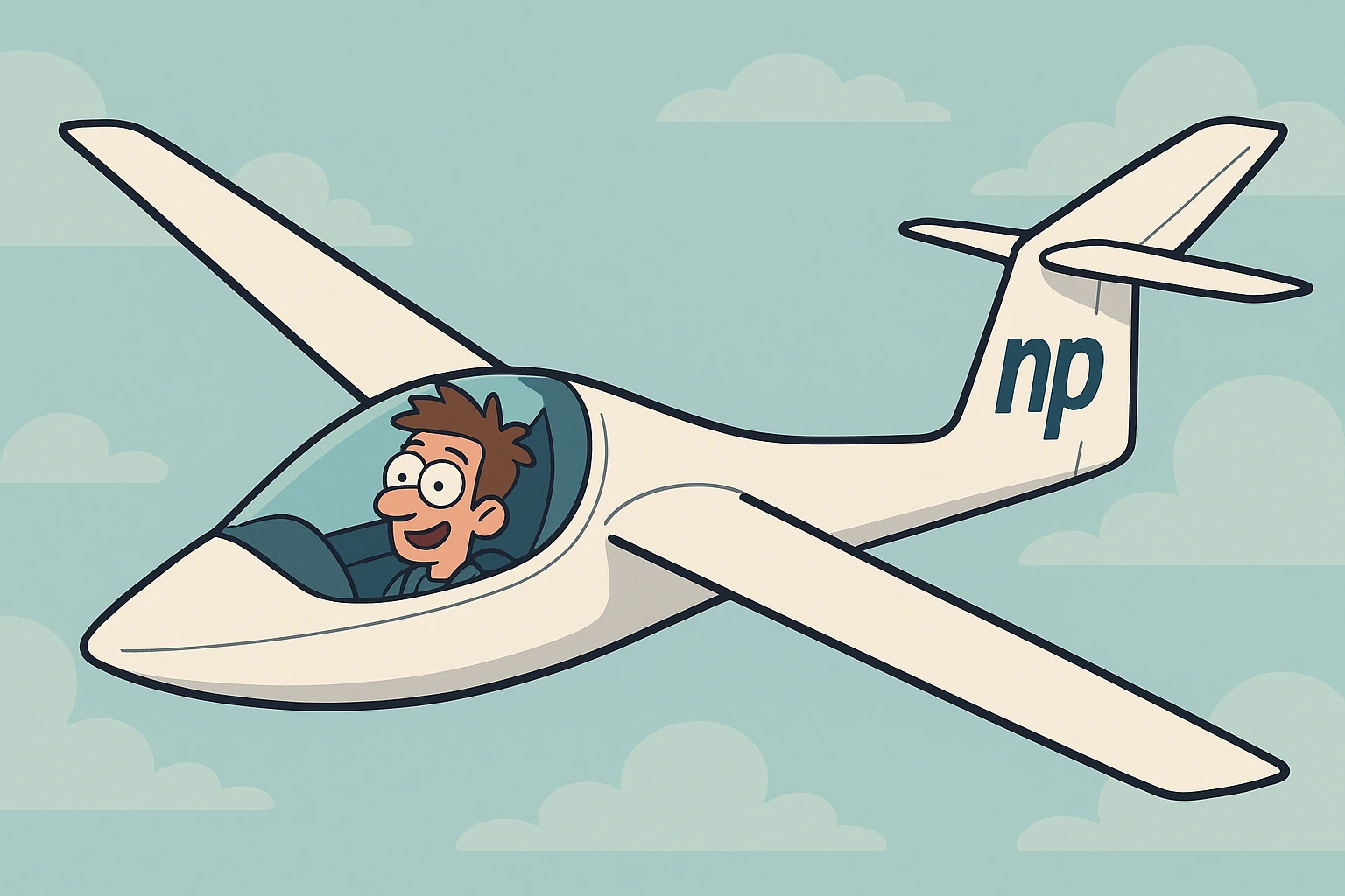 a modern flat style glider with 'np' text emoji
