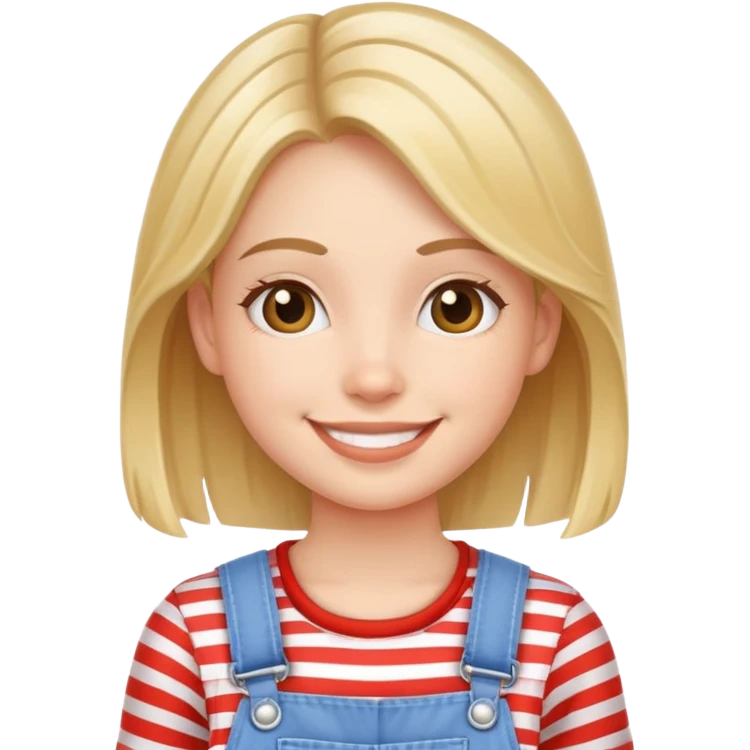smiling girl in striped overalls emoji