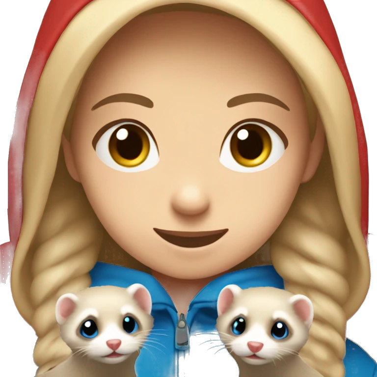 Ferret in hands of a blond girl with blue eyes in red hoodie  emoji