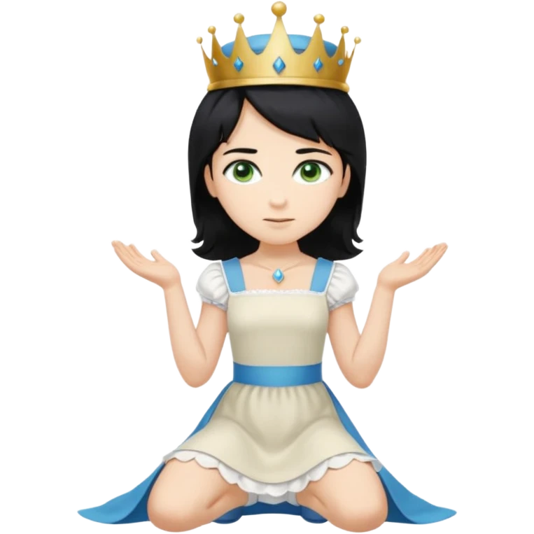 Prince with crown, standing, black hair, blue eyes, and maid, blonde Hair, green eyes, white short sleveless dress, kneeling  emoji