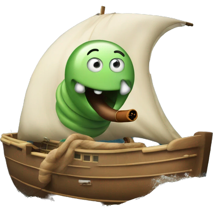 Worm sailing the ocean with a cigar emoji