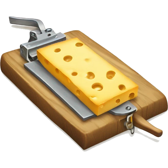 A mousetrap with a piece of cheese on it. The mousetrap should be classic wooden style, with the cheese placed on the trigger mechanism. The cheese should be a small, yellow wedge. emoji