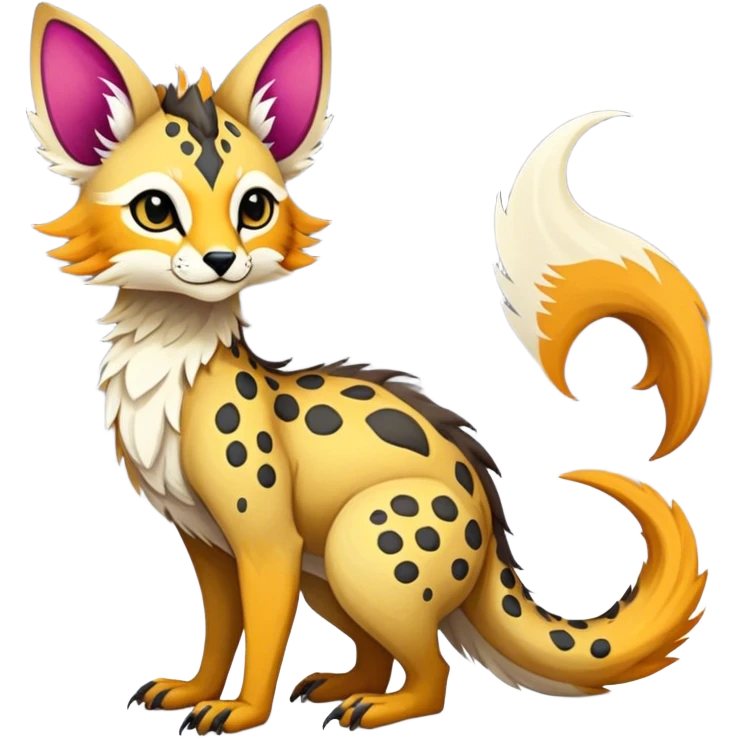Feral Rare Fantasy vibrant colorful Vernid-Trico-species by LiLaiRa, random markings, tufted tail, tufted ears, full body emoji