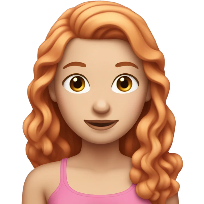 White girl with long, wavy, ginger hair, long eyelashes, and a pink tube top emoji