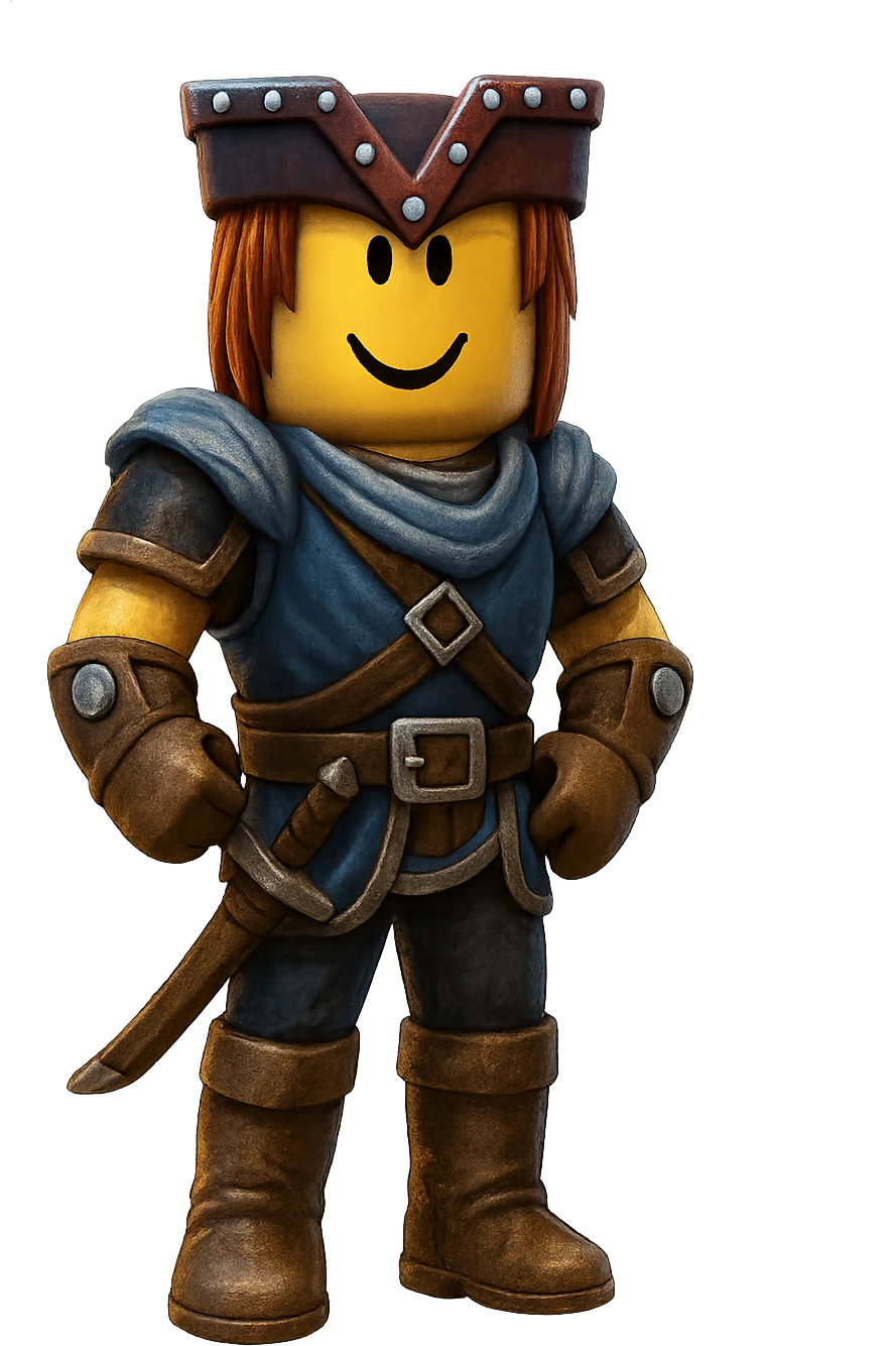 Extract only the character in blue armor with a red V helmet (fifth from left) from the image, place it on a transparent background, and keep the original Roblox style and appearance. emoji