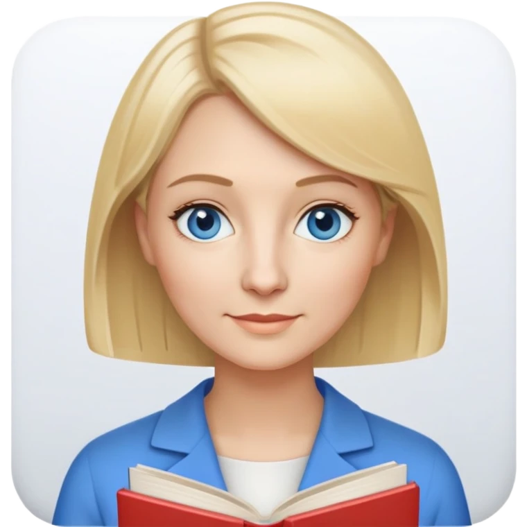 Mrs. Maria, math and artificial intelligence teacher, no glasses, thin nose, blonde eyebrows, blonde bob hair, blue eyes, holding a book emoji