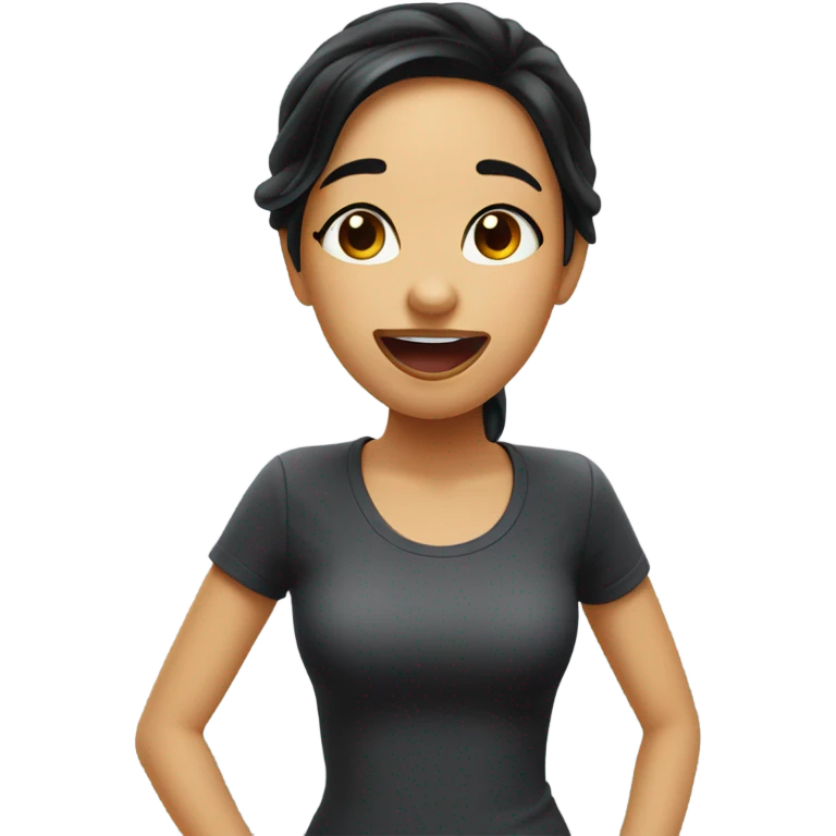 girl with black hair showing tongue emoji