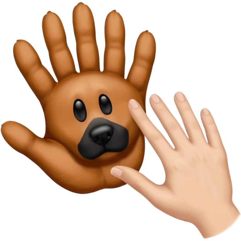 there is a drawing of a human hand gently reaching toward a dog’s paw. The dog has brown fur with black areas, and the paw is extended like it’s about to touch the person’s fingers emoji