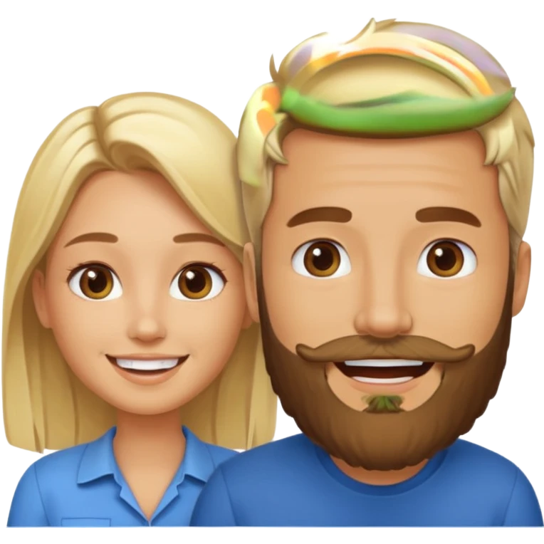 pareja hombre con barba y mujer rubia en internet charlando en streaming emoji