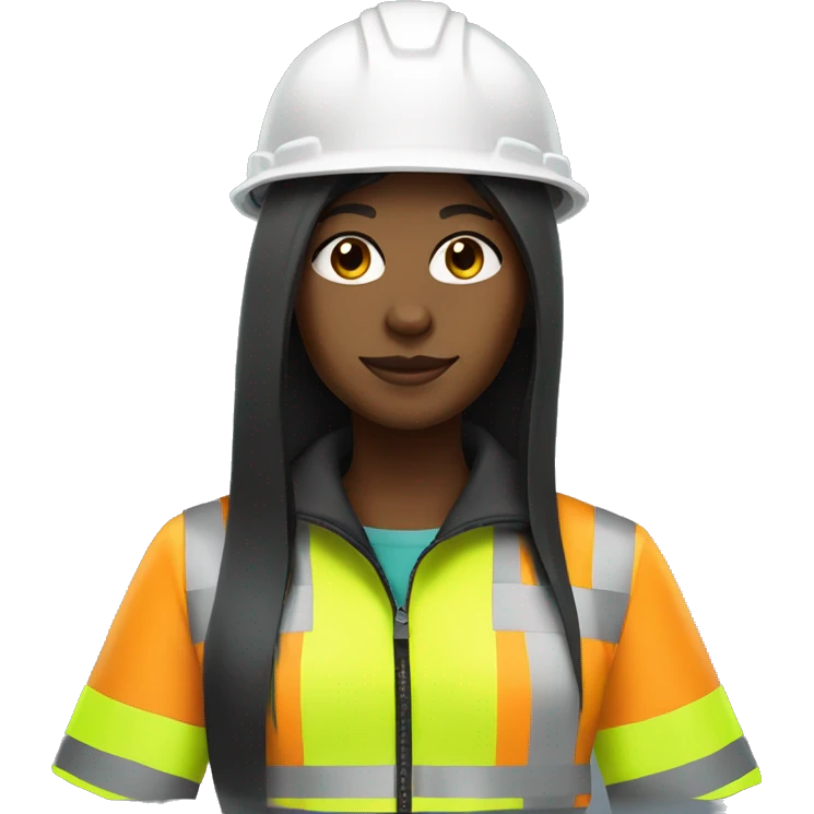 Black girl with straight hair, bright hard hat, and hi vis jacket  emoji