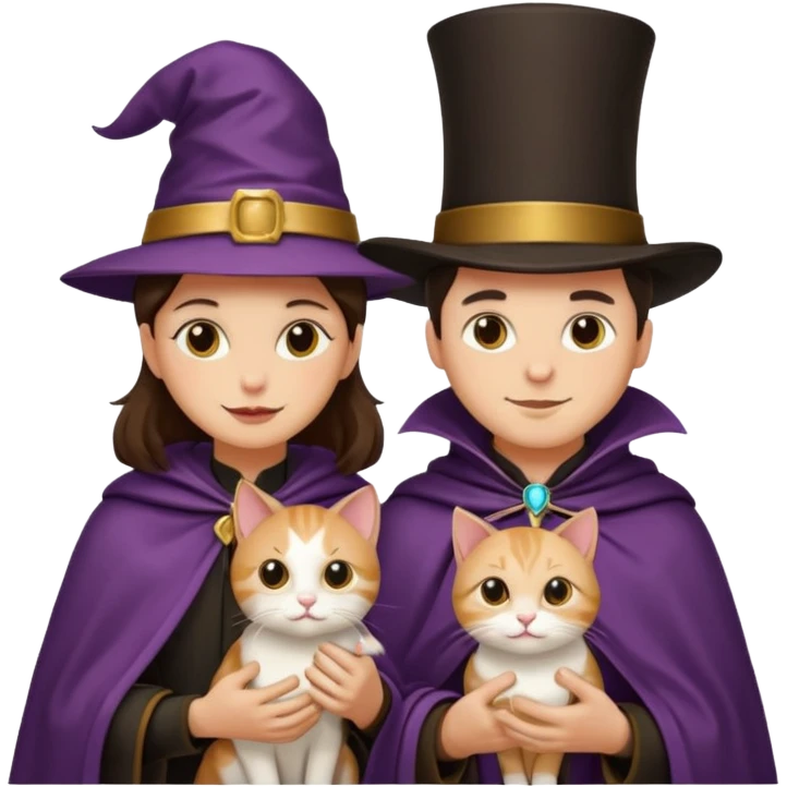 magician couple and their pet cat emoji