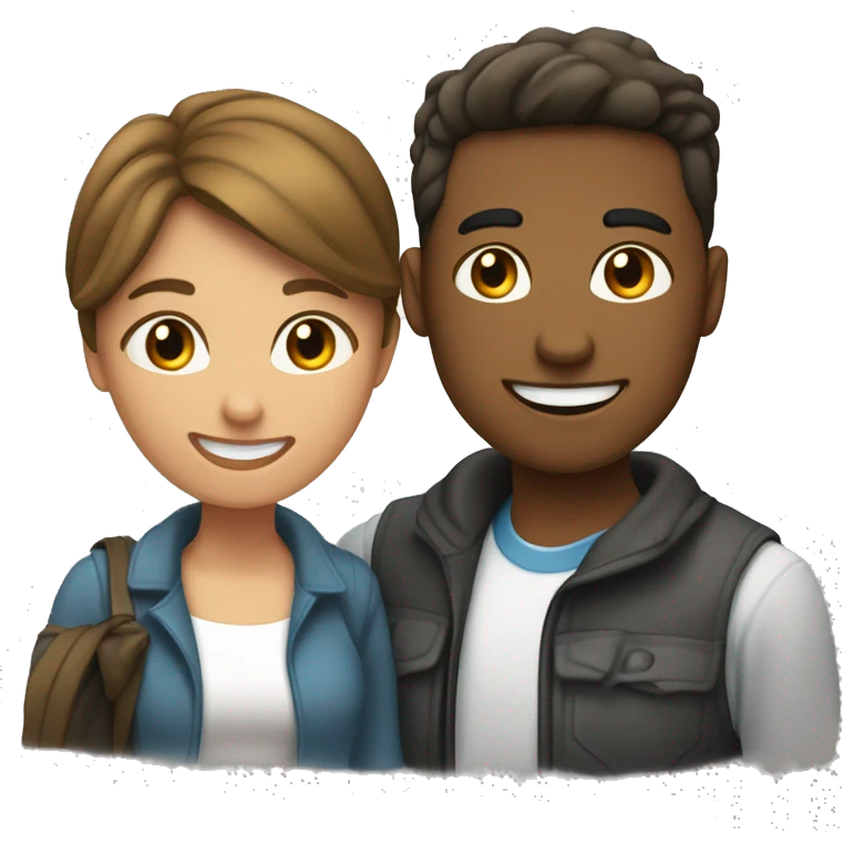 un hombre joven abrasando auna mujer ermosa y joven, todos felices emoji