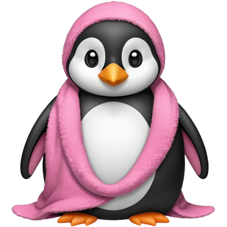 Ein Pinguin mit einer Kuschel Decke in Rosa der sich ein Kuschelt emoji