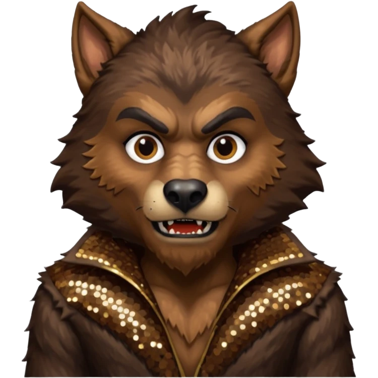 The Werewolf from Universal Monsters with brown fur, dark brown sequin outfit  emoji