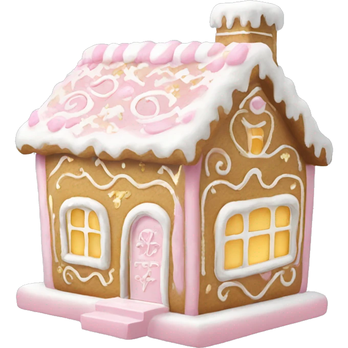 light pink and gold and white gingerbread house emoji