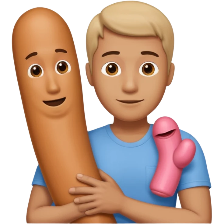 Man hugging a Penis dildo emoji