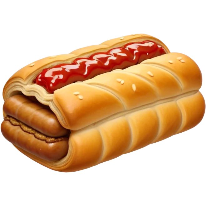 cinematic-realistic-sausage-roll-dish-emoji,-depicted-with-a-crisp,-golden-pastry-wrapped-around-flavorful-sausage,with a squeeze of tomatoe sauce on top emoji