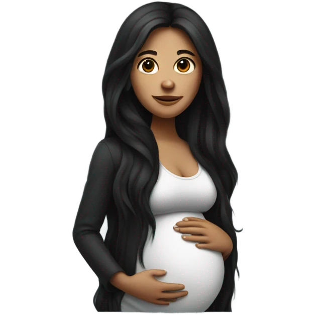 Dark long haired woman pregnant emoji