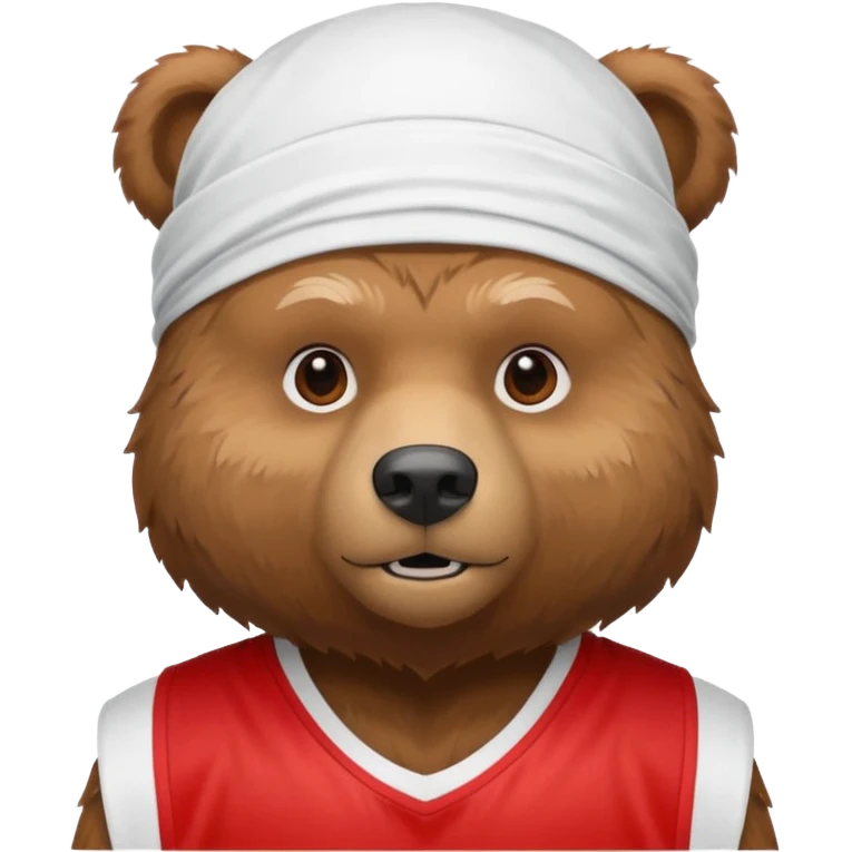 cute Russian grizzly bear wearing a white durag and a red basketball jersey emoji