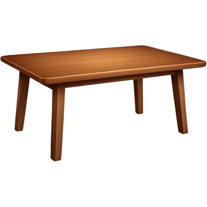 Generate a 3D  table ： warm brown wood, subtly textured, slightly angled perspective, clean edges, realistic but minimal shading, on a transparent or plain white background. Keep the design simple and clearly readable at small sizes emoji
