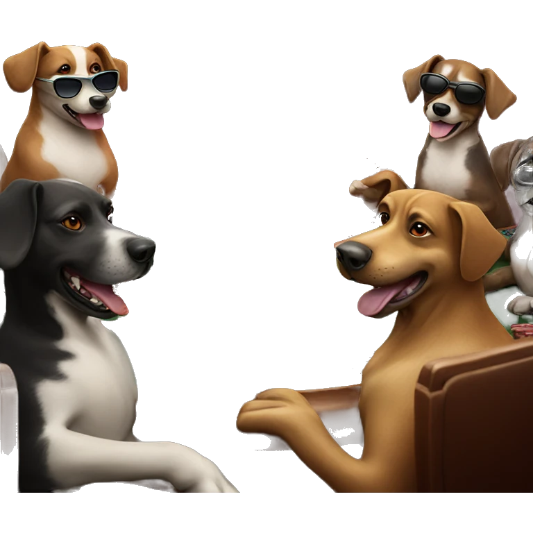 Group of dogs playing poker at poker table, wearing shades, holding 2 cards emoji