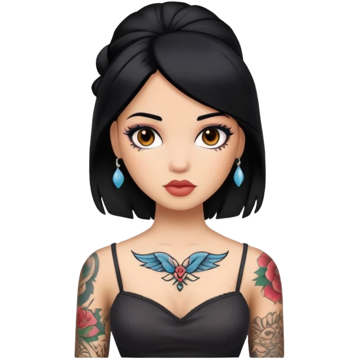 body tattoos, beautiful, woman, doll, black hair emoji