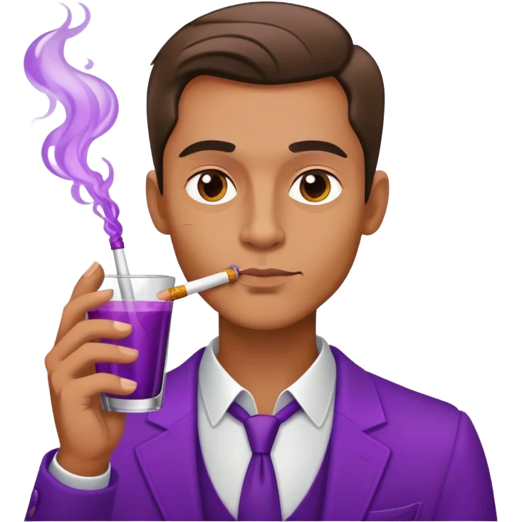 A guy smoking and drinking purple drink emoji