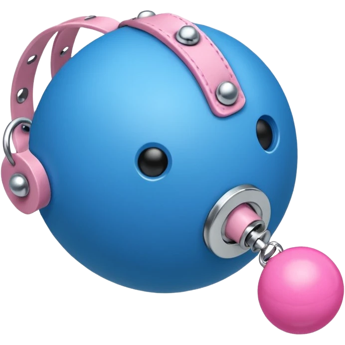Blue ball for the gag on a ball gag with a white attachment collar with  pink  studs emoji