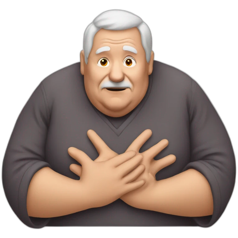 Old man bold fat doing heart with hands emoji