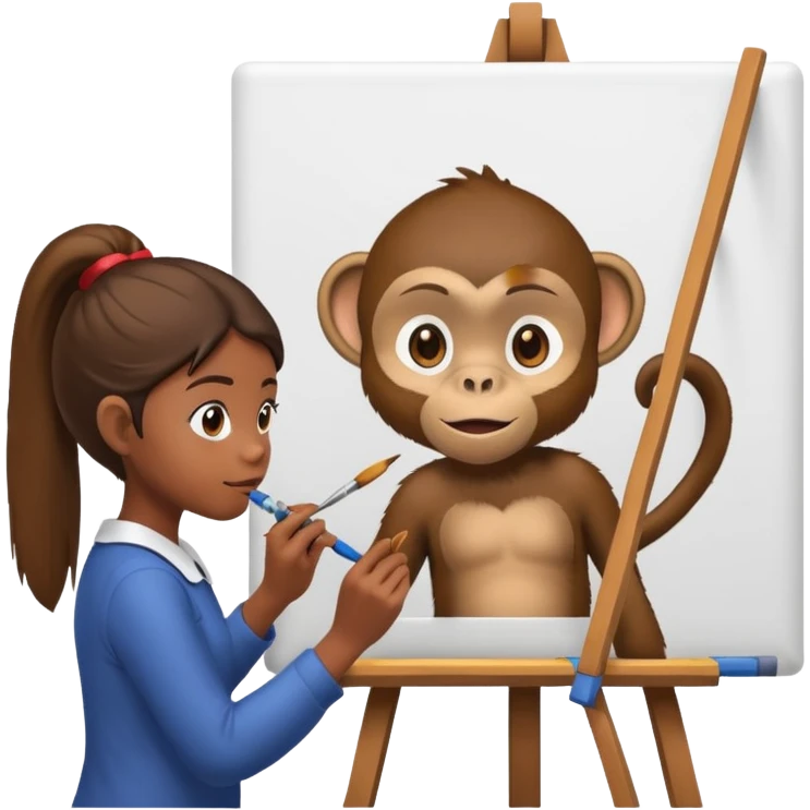 The girl looks like a monkey is painting picture of  monkey on the wall emoji