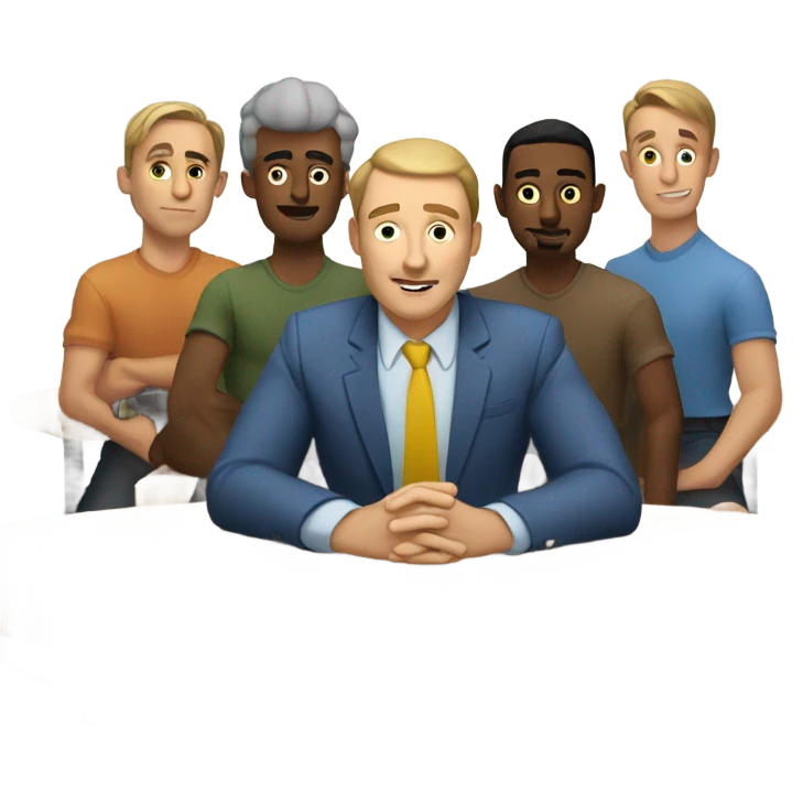 6 Caucasian men sitting at a round table emoji