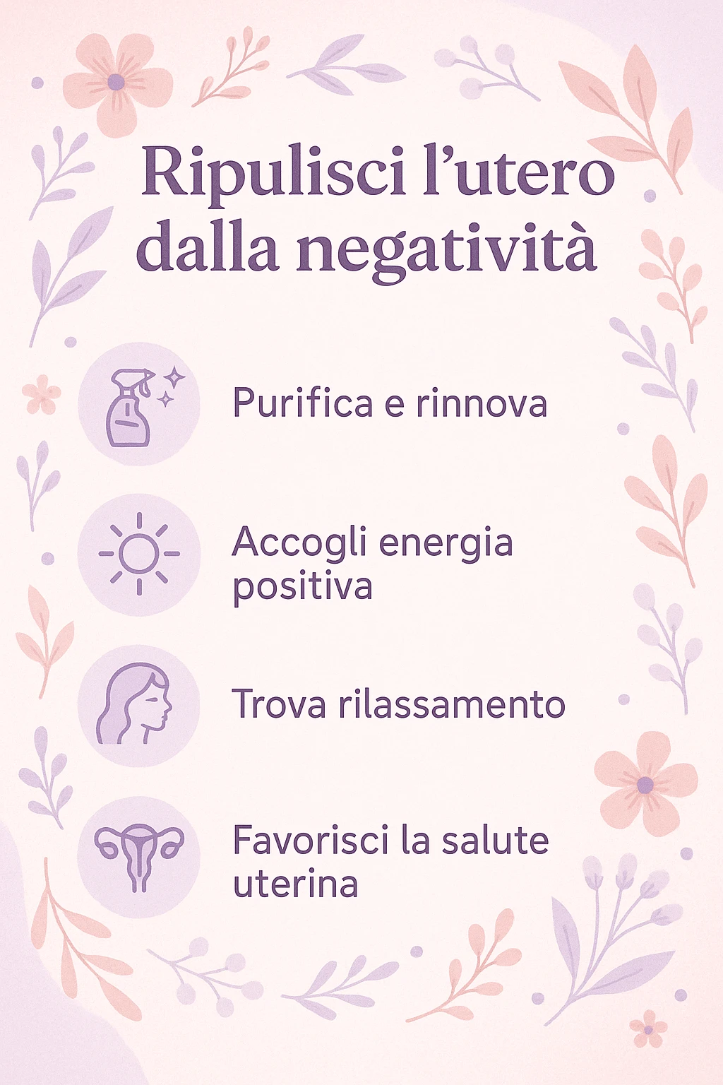 infografica stile post di instagram con titolo "Ripulisci l’utero dalla negatività" emoji