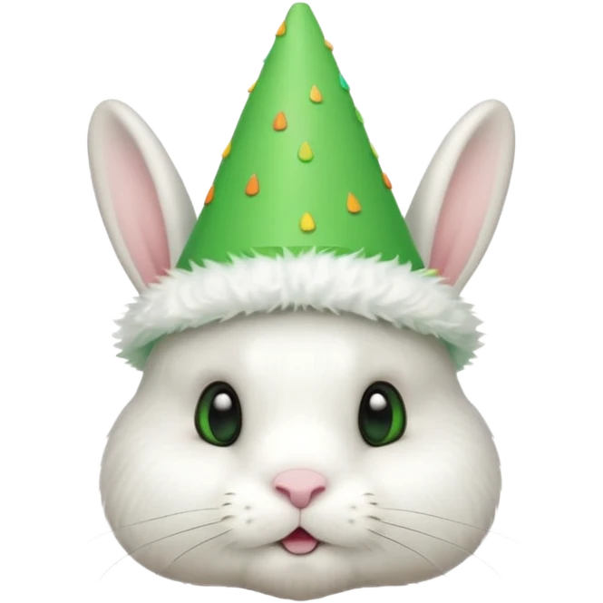 Rabbit in Green Party Hat – white bunny with cone party hat  emoji