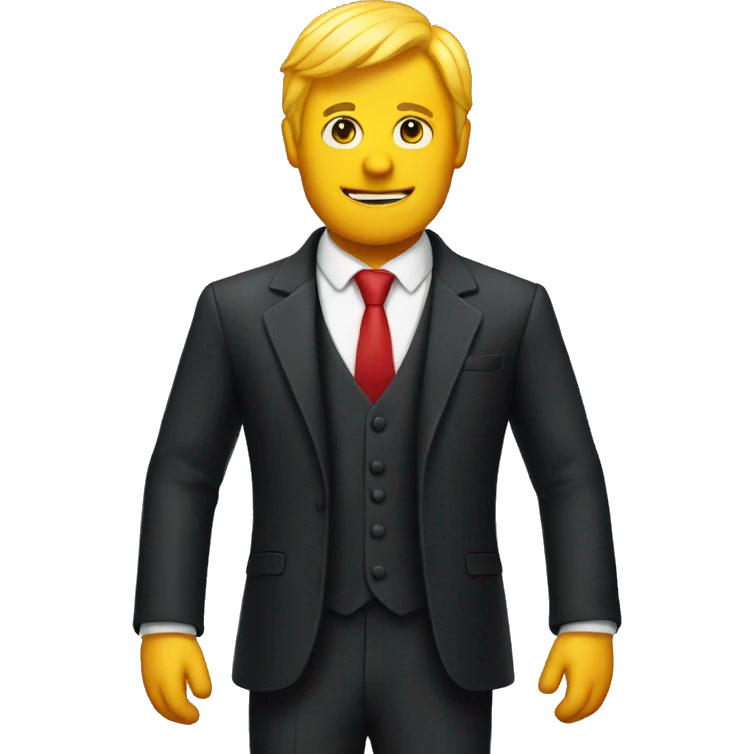 Orange guy with yellow hair wearing tuxedo with red tie emoji