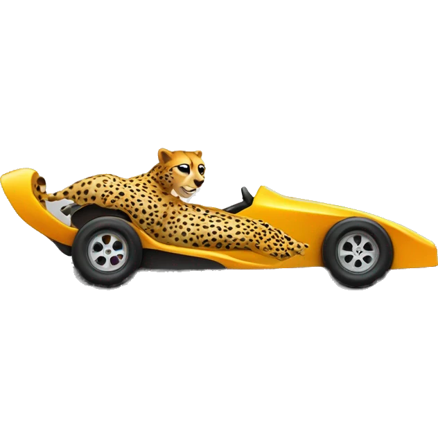 A cheetah in a race car driving down the road emoji