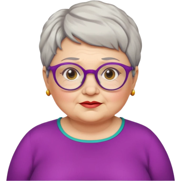 chubby old woman with colorful clothes, short pixie hair and glasses emoji