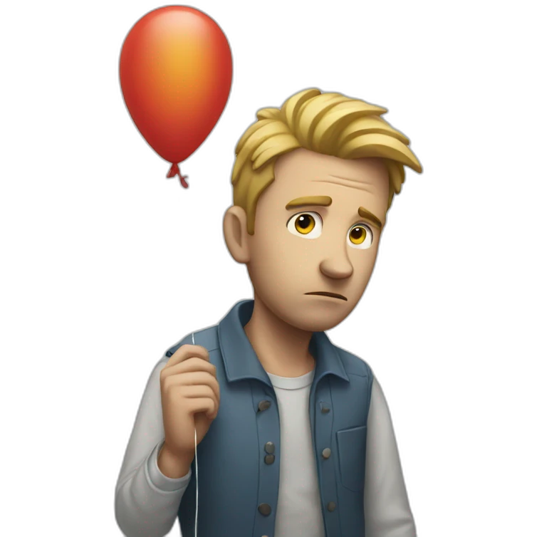 Sad white man holding a balloon emoji