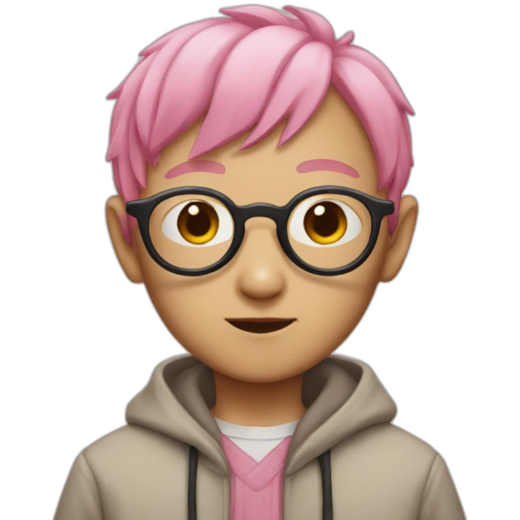 asian dobby with pink hair and glasses emoji