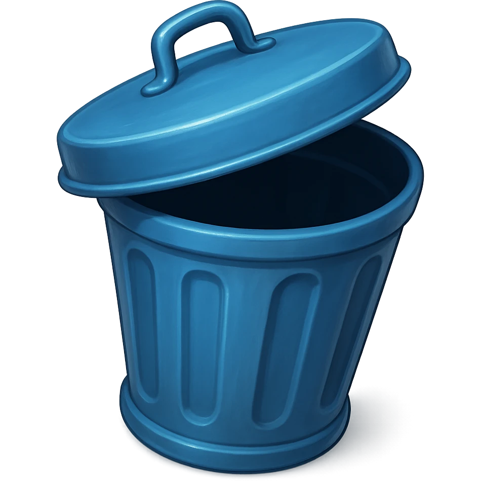 Draw a Pixar-style trash can. The view should be at an angle, as in the reference. Do not use the face, eye, and mouth. emoji